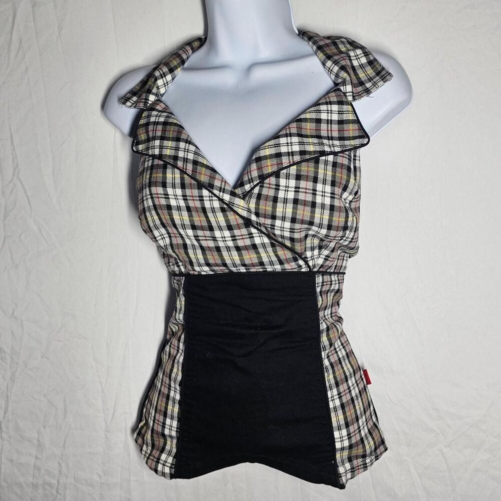 tripp nyc vintage y2k plaid collared halter punk goth corset top